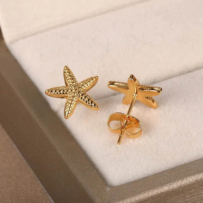 Pendientes de concha para mujer estrellas de mar oro