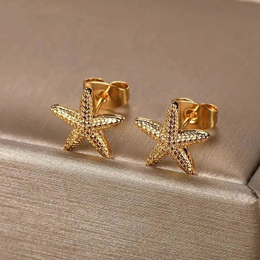Pendientes de concha para mujer estrellas de mar oro