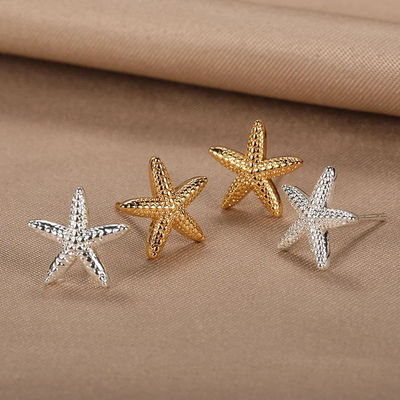 Pendientes de concha para mujer estrellas de mar plata