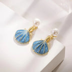 Pendientes de Conchas Saint-Jacques Azules Concha