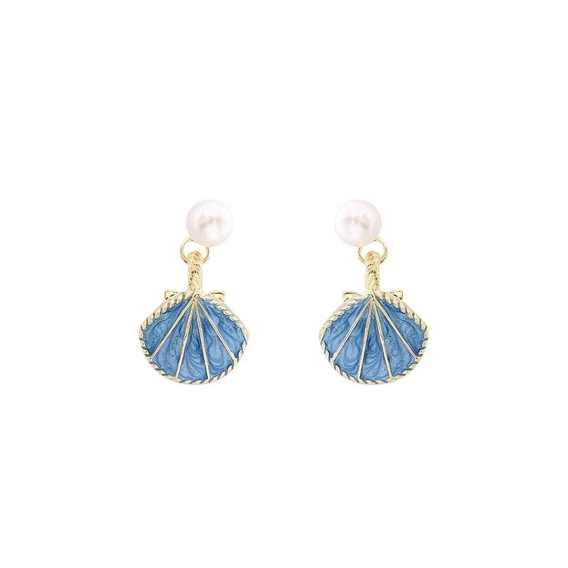 Pendientes de Conchas Saint-Jacques Azules Concha