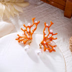 Pendientes de coral naranja y perla