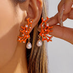 Pendientes de coral naranja y perla