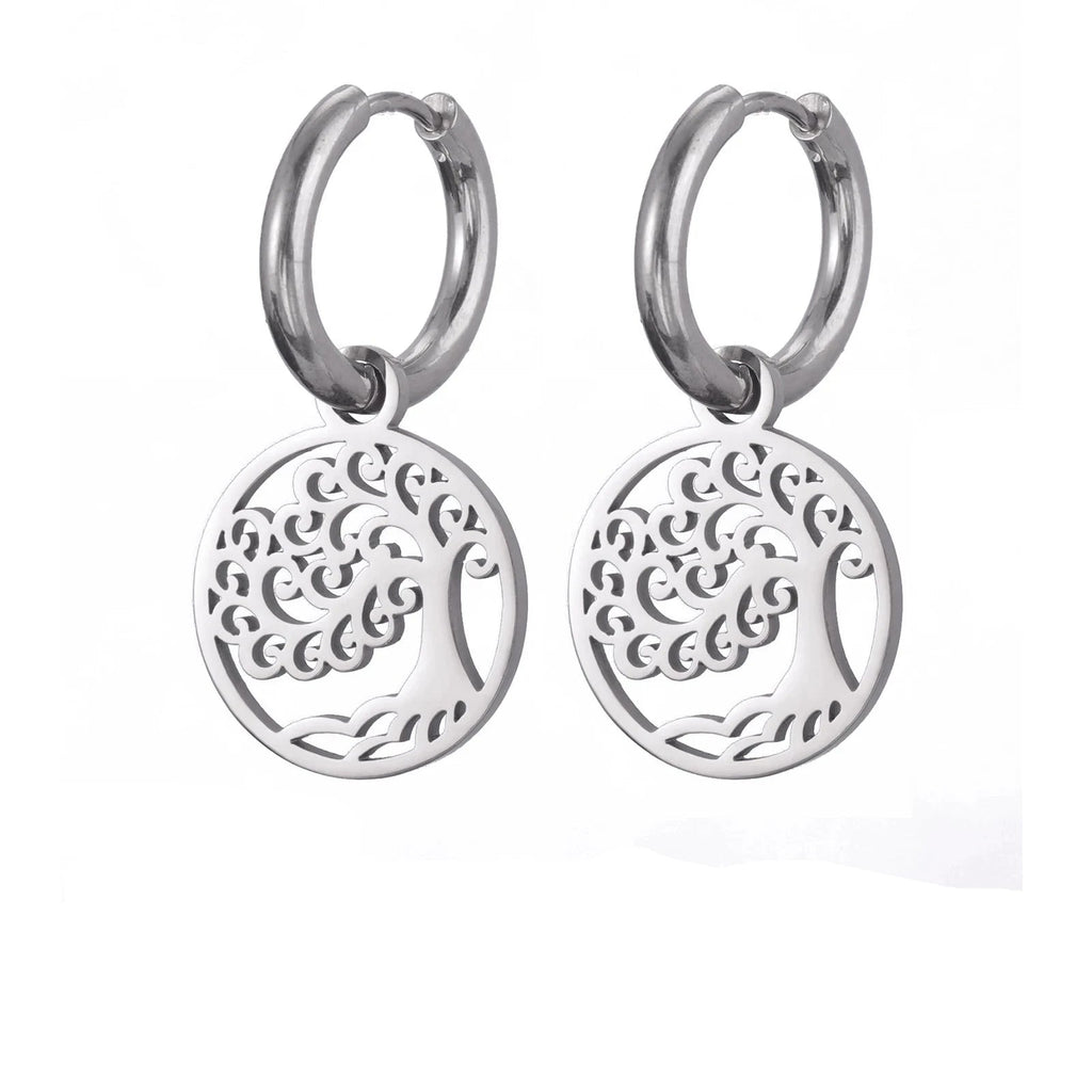 Pendientes de aro colgantes Árbol de la Vida plata