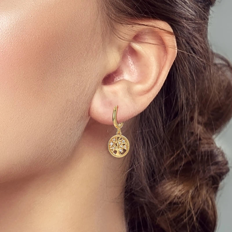 Pendientes de aro árbol de la vida brillantes