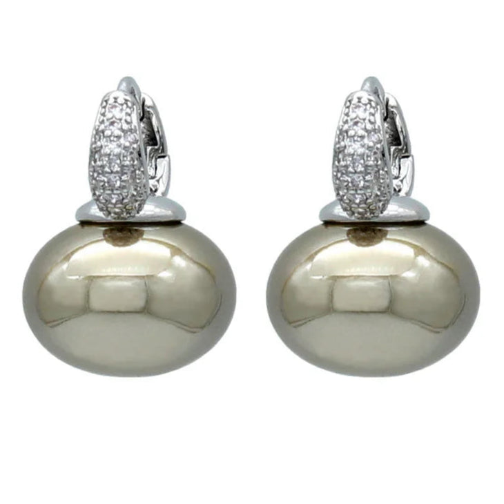 Pendientes Aros con Perla Azul y Circonio plata y beige