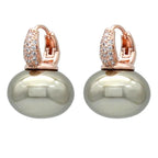 Pendientes Aros con Perla Azul y Circonio oro y beige