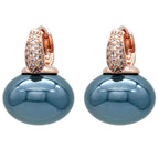 Pendientes Aros con Perla Azul y Circonio oro y azul