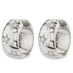 Pendientes de aro abombados con estrellas grabadas plateado