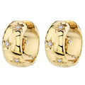 Pendientes de aro abombados con estrellas grabadas dorado