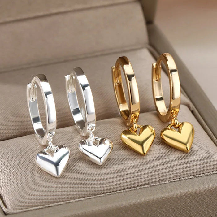 Pendientes de aro corazón de plata