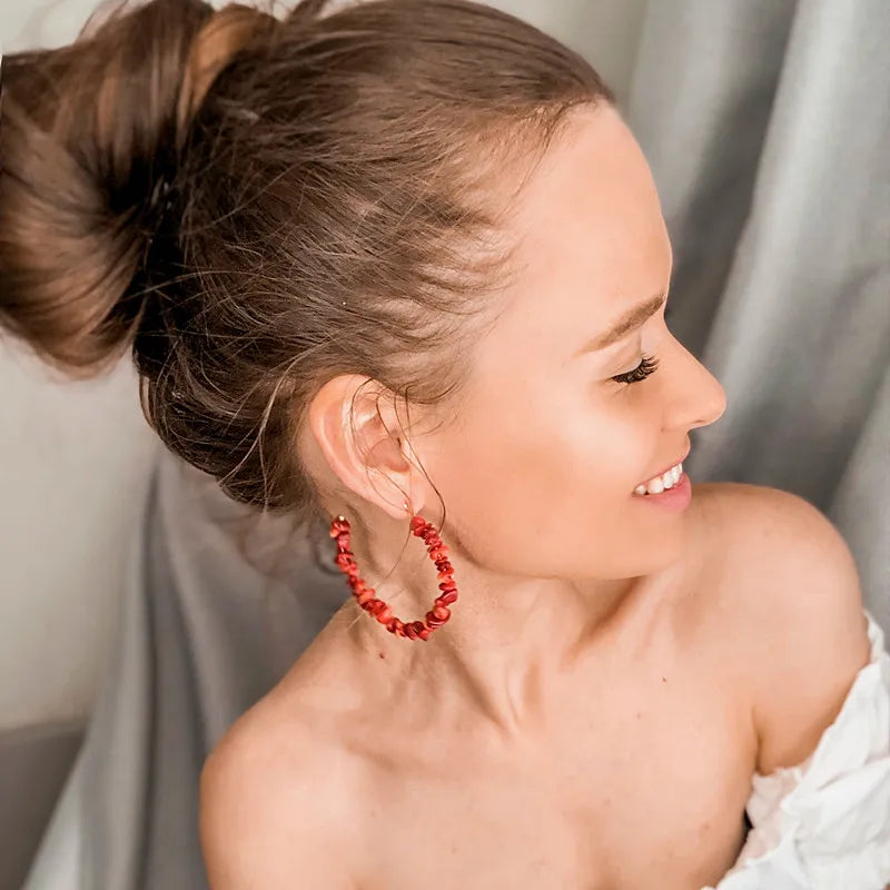 Pendientes Aros Coral rojo