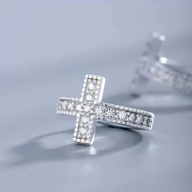Pendientes de aro cruz brillante