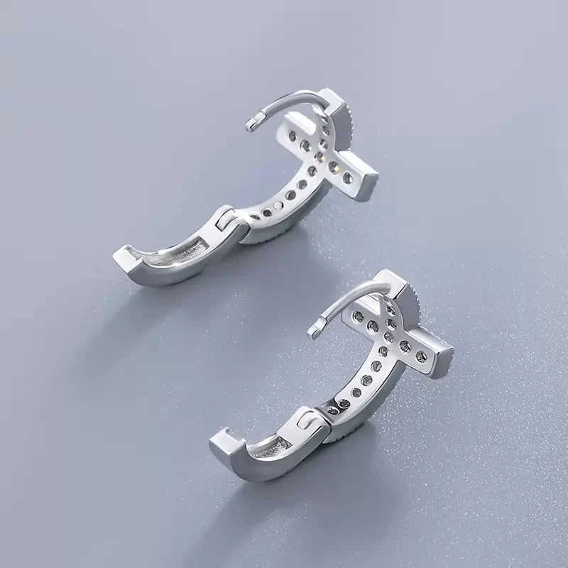 Pendientes de aro cruz brillante