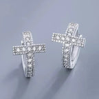 Pendientes de aro cruz brillante