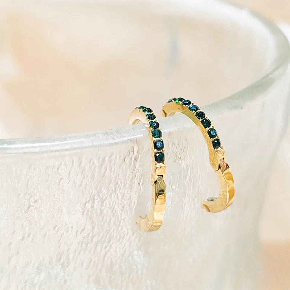 Pendientes de aro dorados con piedra de nacimiento para mujer