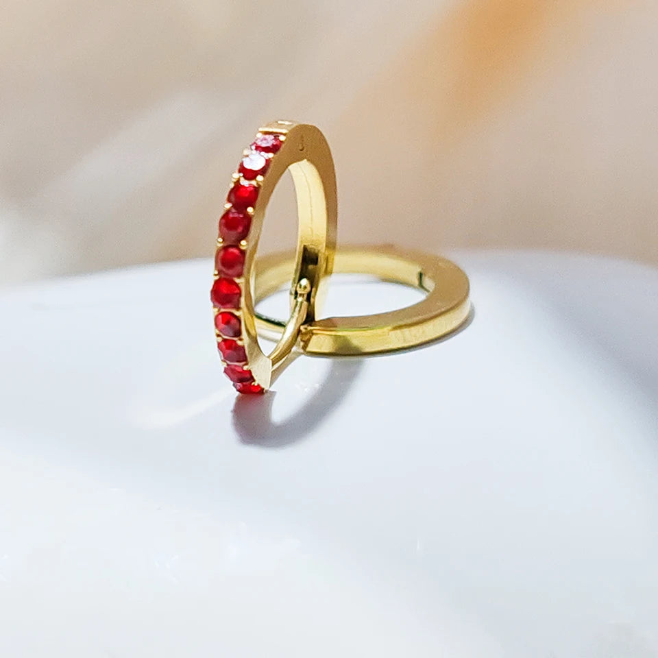 Pendientes de aro dorados con piedra de nacimiento para mujer