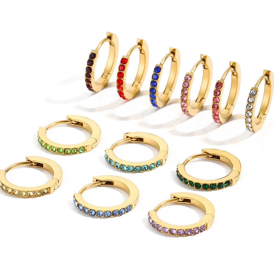 Pendientes de aro dorados con piedra de nacimiento para mujer