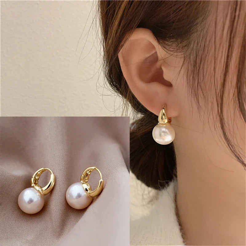 Elegantes Pendientes Aros con Perla