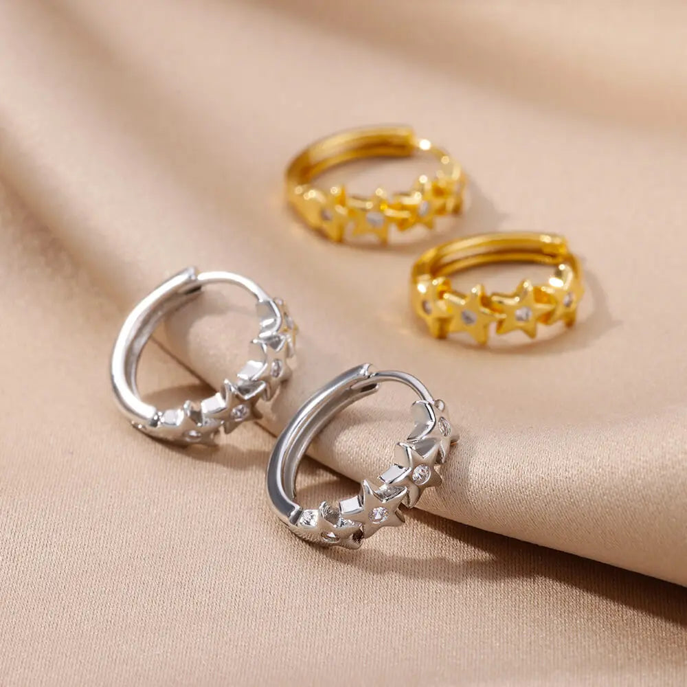 Pendientes de Aro Estrellas con Circonio plata