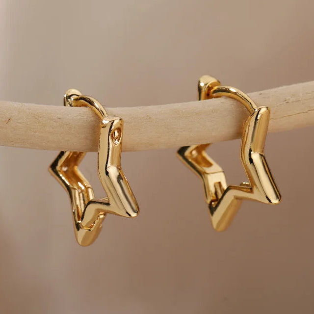Pendientes de aro estrellas geométricas oro