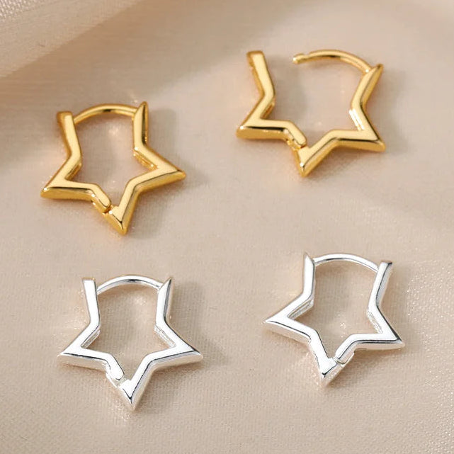 Pendientes de aro estrellas geométricas plata