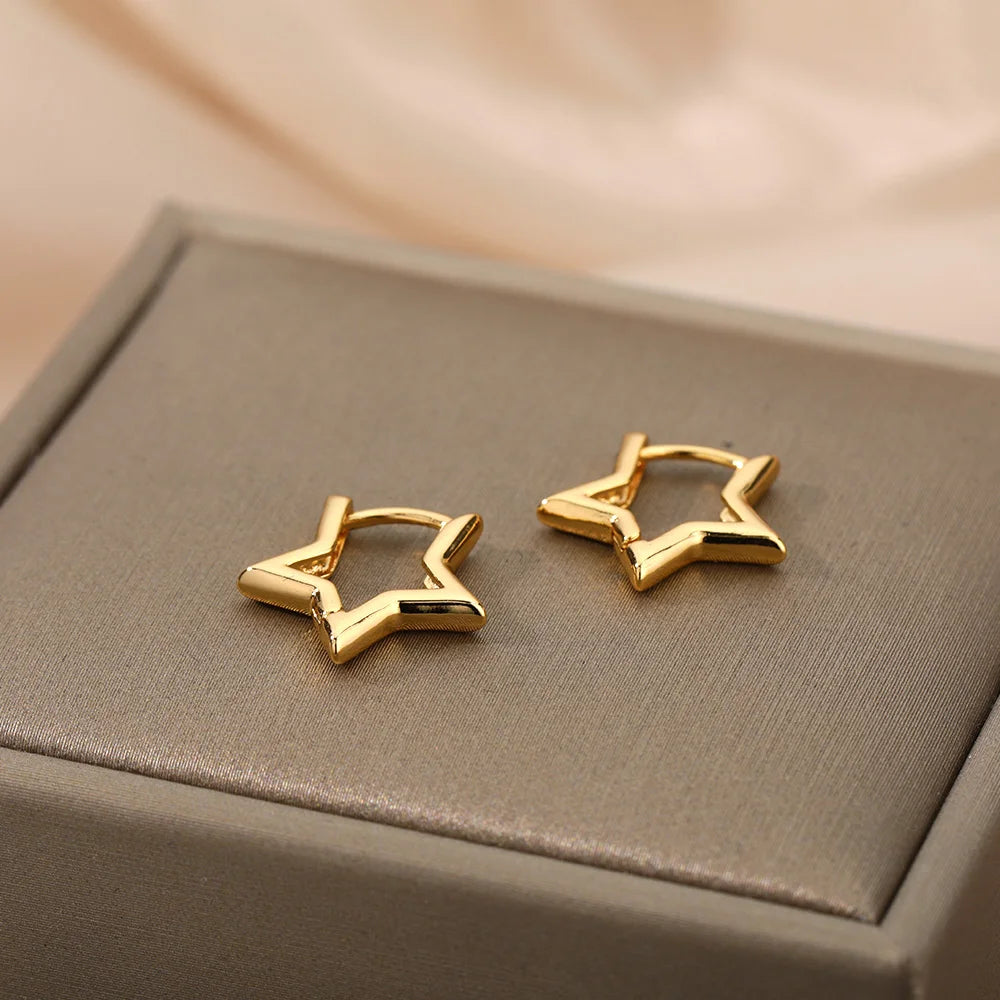 Pendientes de aro estrellas geométricas oro