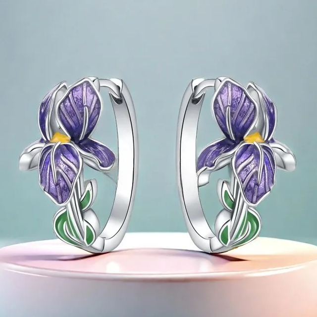 Pendientes de aro flor de iris violeta