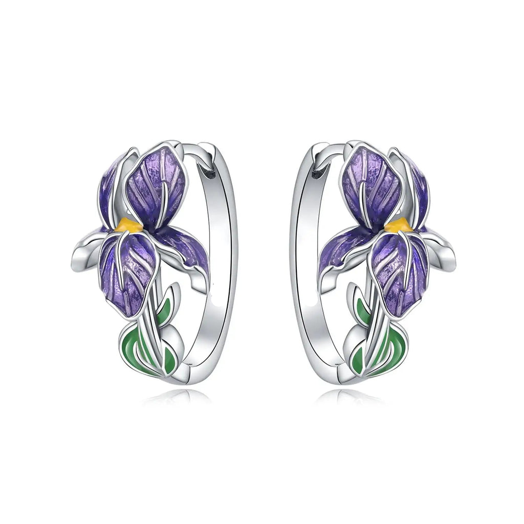 Pendientes de aro flor de iris violeta