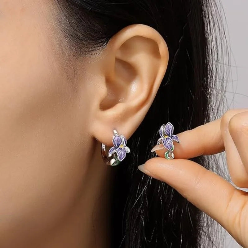 Pendientes de aro flor de iris violeta