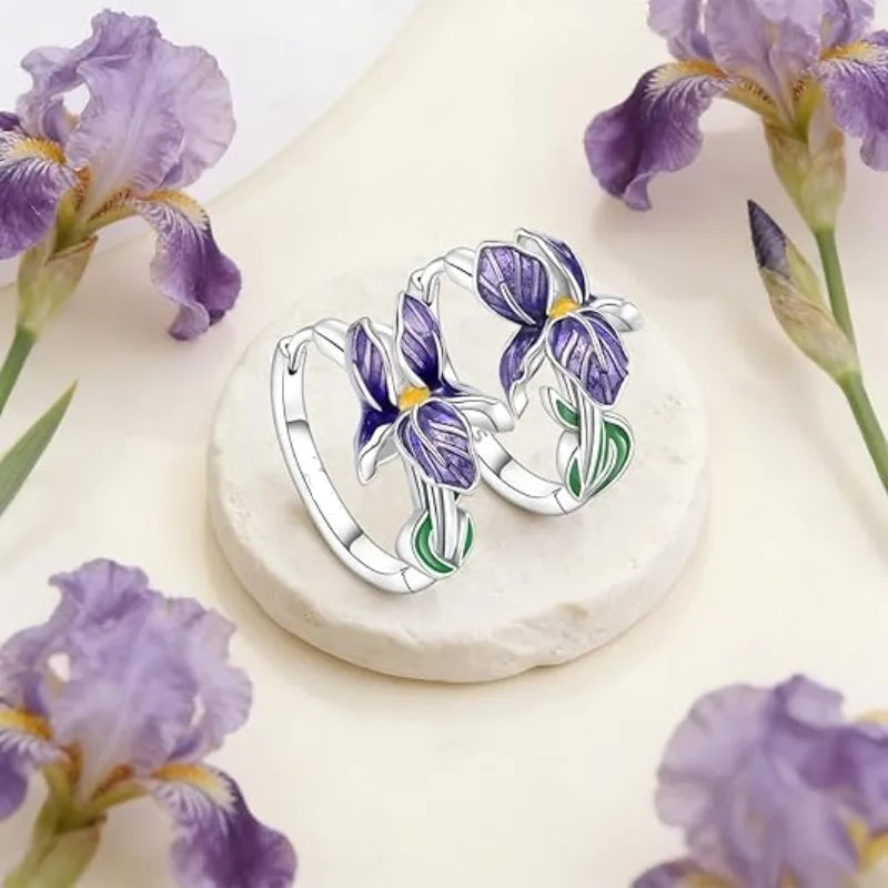 Pendientes de aro flor de iris violeta