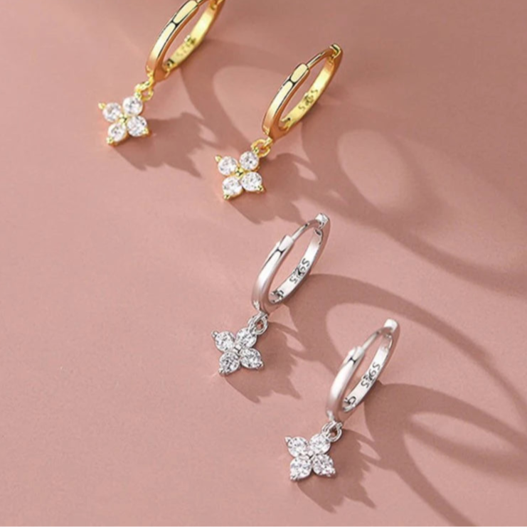 Pendientes Aros Flor Circonio plata