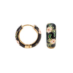 Pendientes de aro con flores de rosa esmaltadas negras