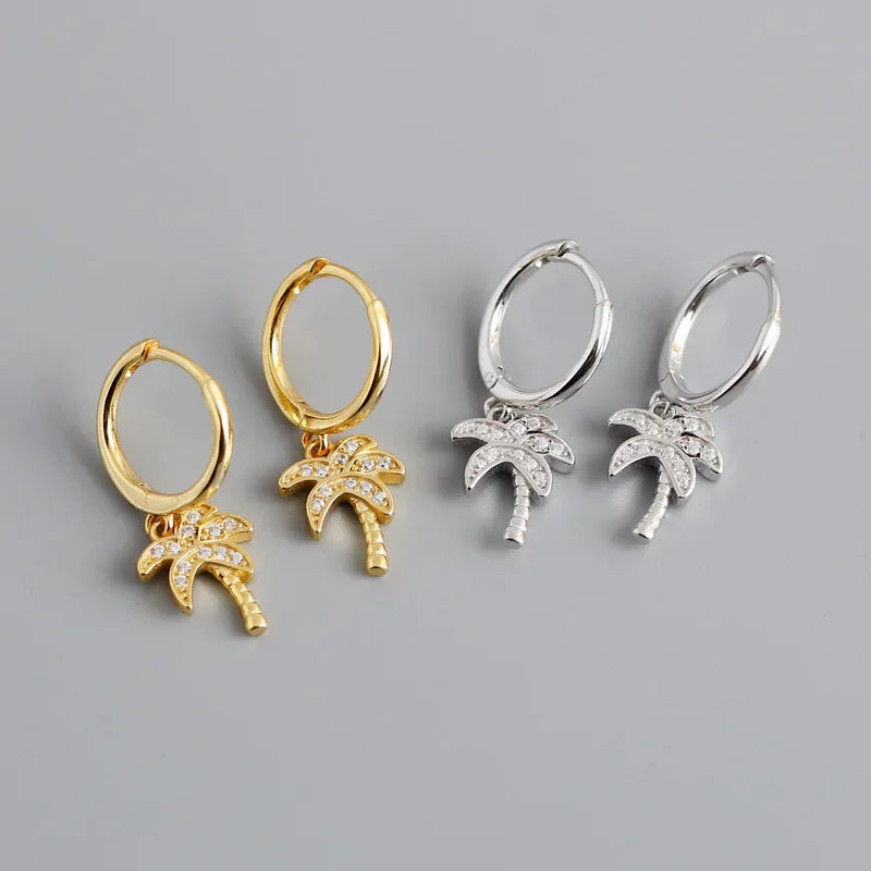 Pendientes de Aro Palma con Circonio plata