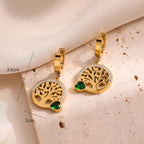 Pendientes Aros Colgantes Árbol de la Vida Corazón verde