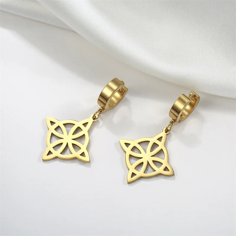 Pendientes de Aro Colgantes Nudo de Bruja Protección Mujer Wicca oro