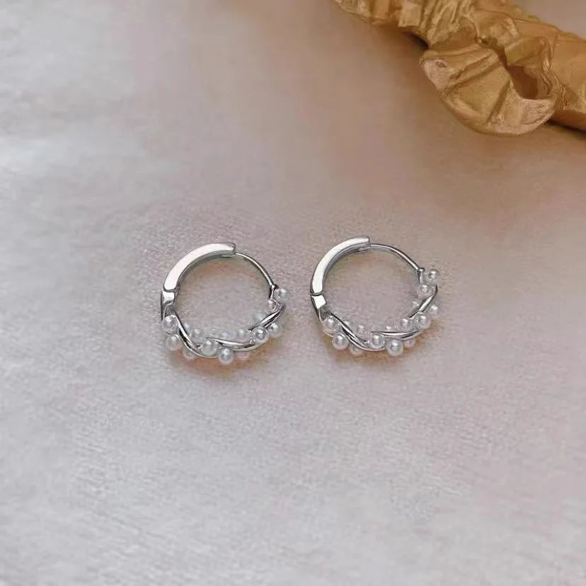 Pendientes de Aros para Mujer con Perlas plateadas