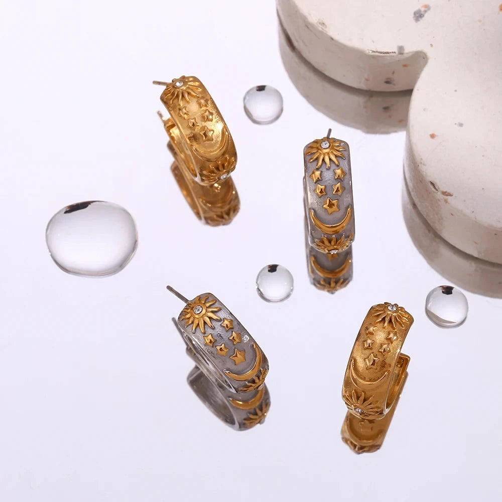 Pendientes de Aro Retro Sol oro