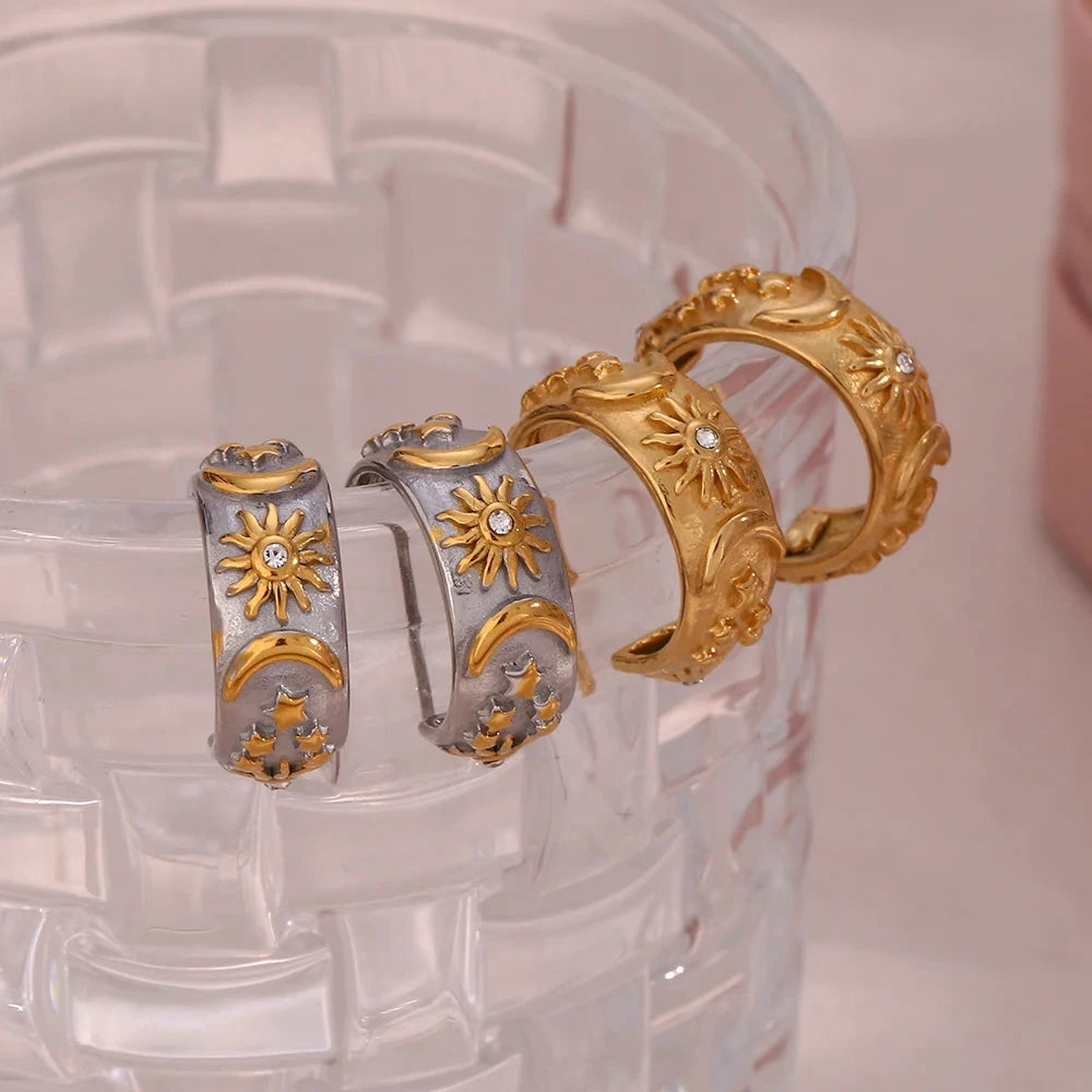 Pendientes de Aro Retro Sol plata