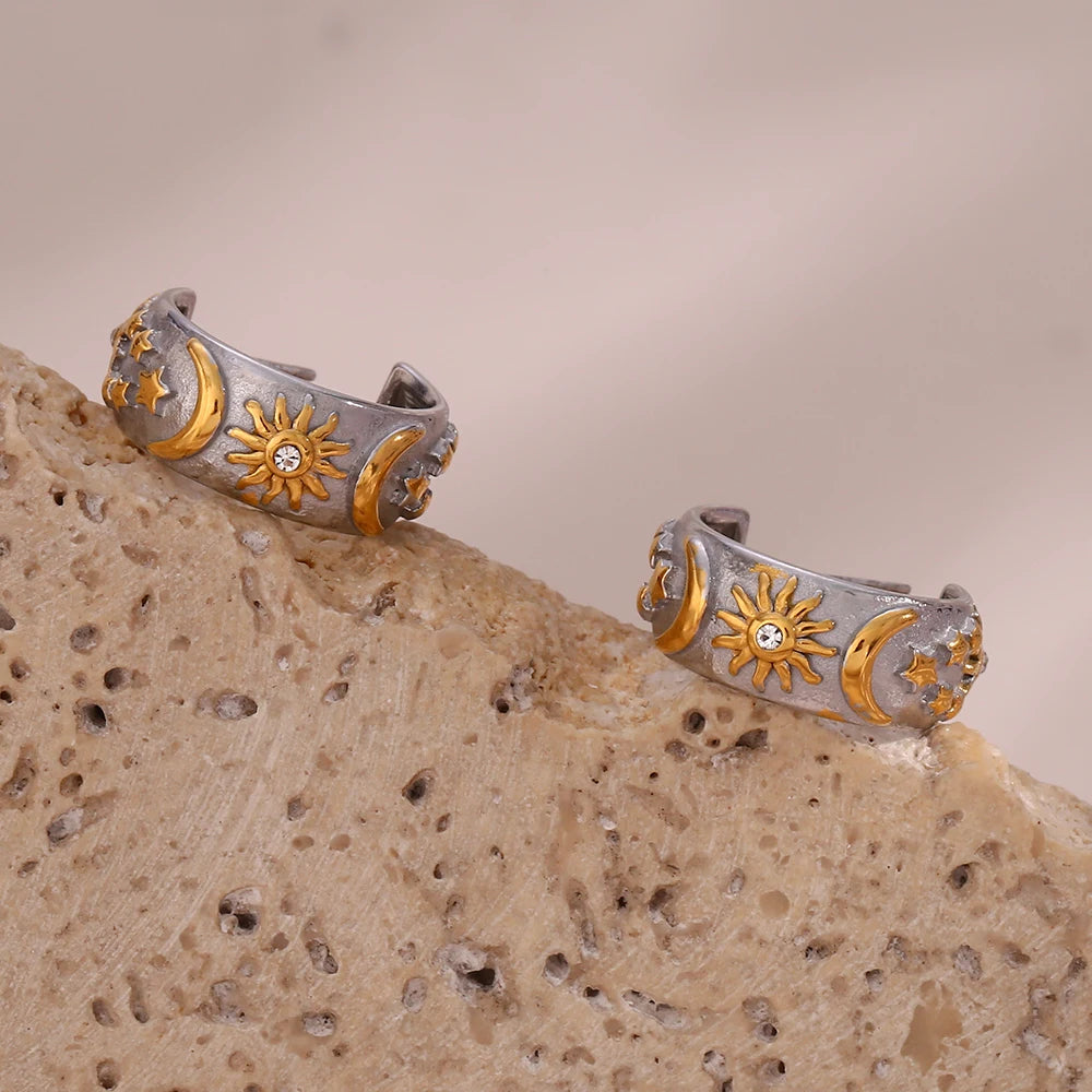 Pendientes de Aro Retro Sol plata