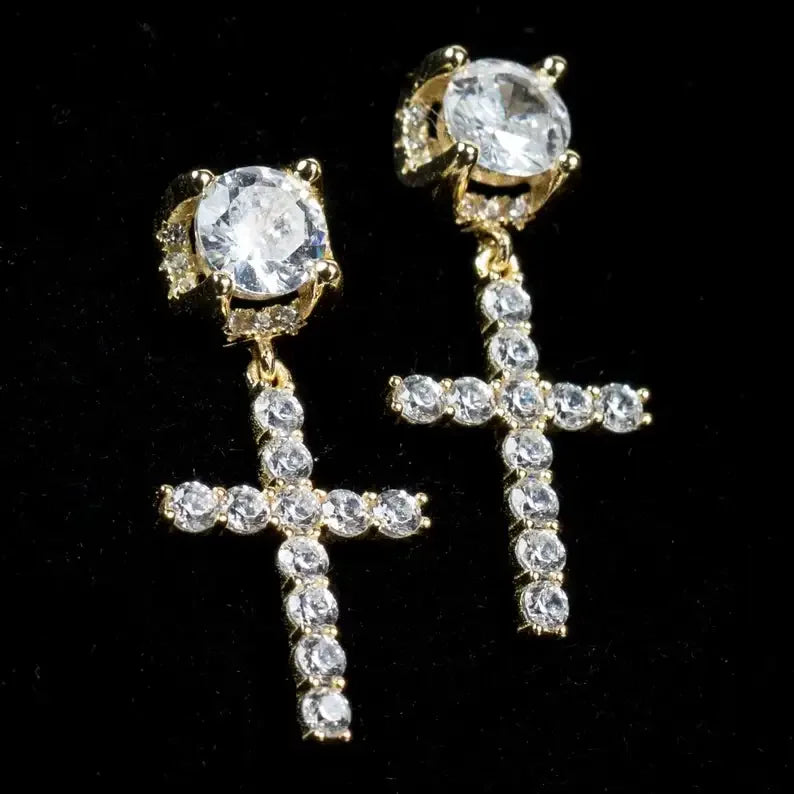 Pendientes Cruz Discreta Hombre Mujer oro