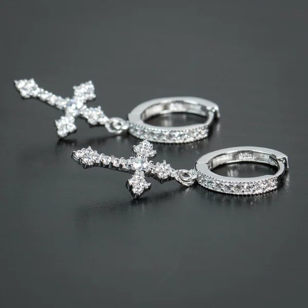 Pendientes Cruz Discreta Hombre Mujer plata estilo 1
