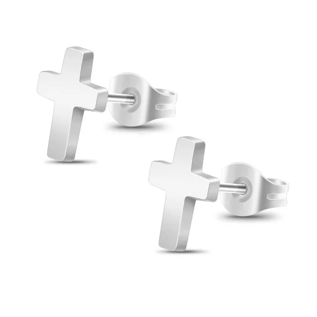 Pendientes de cruz gruesa de plata
