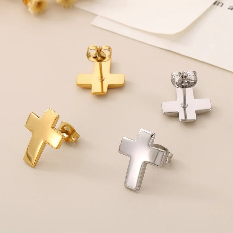 Pendientes de cruz gruesa de plata