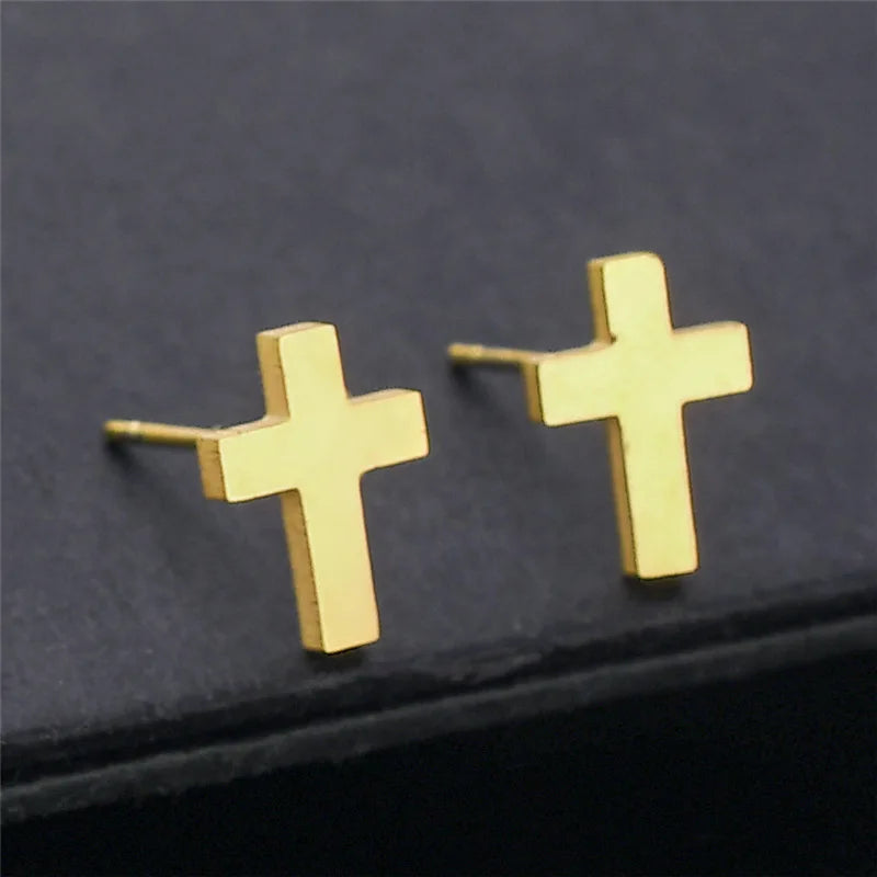 Pendientes de cruz gruesa de oro