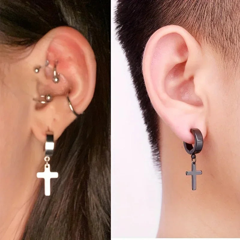 Pendientes Cruz Hombre Mujer negro plata