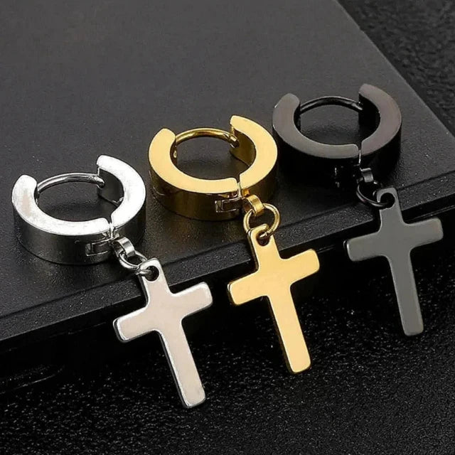 Pendientes Cruz Hombre Mujer oro negro plata