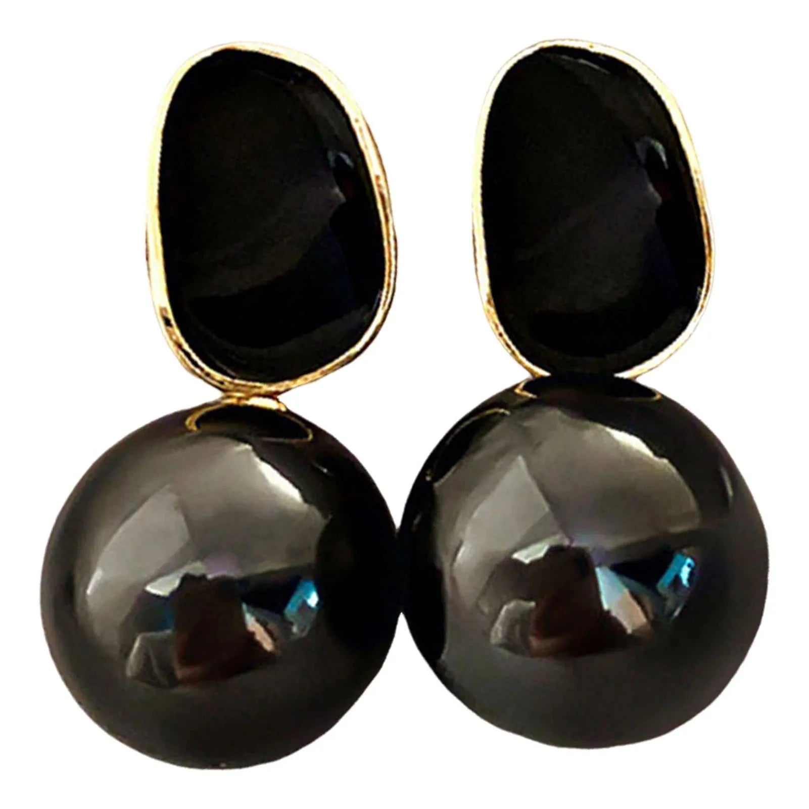 Pendientes de Estilo Retro con Perlas Blancas negro