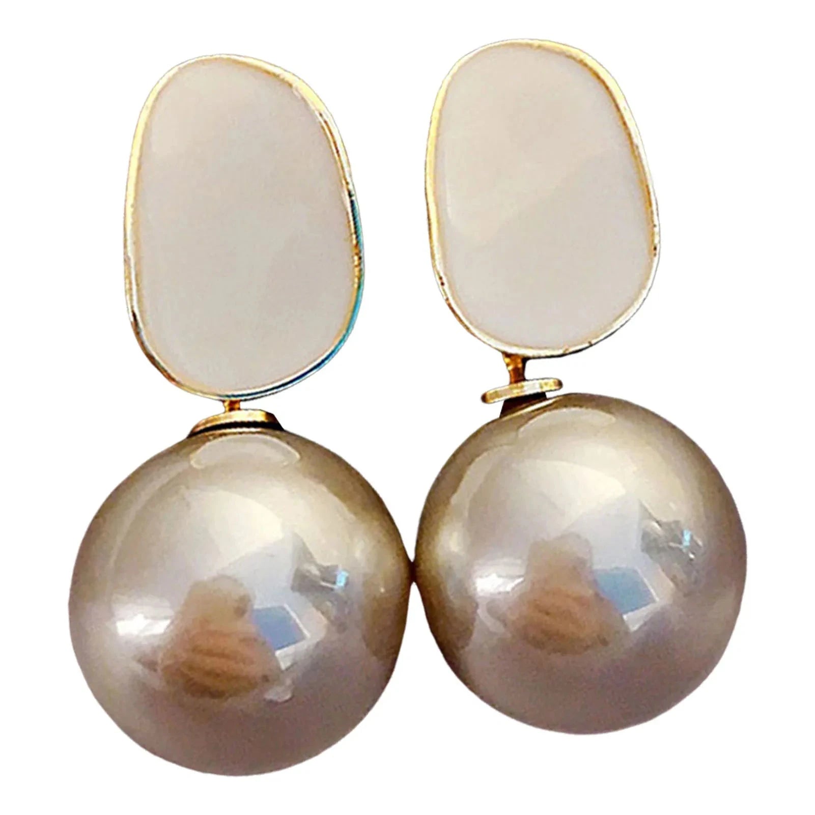 Pendientes de Estilo Retro con Perlas Blancas beige