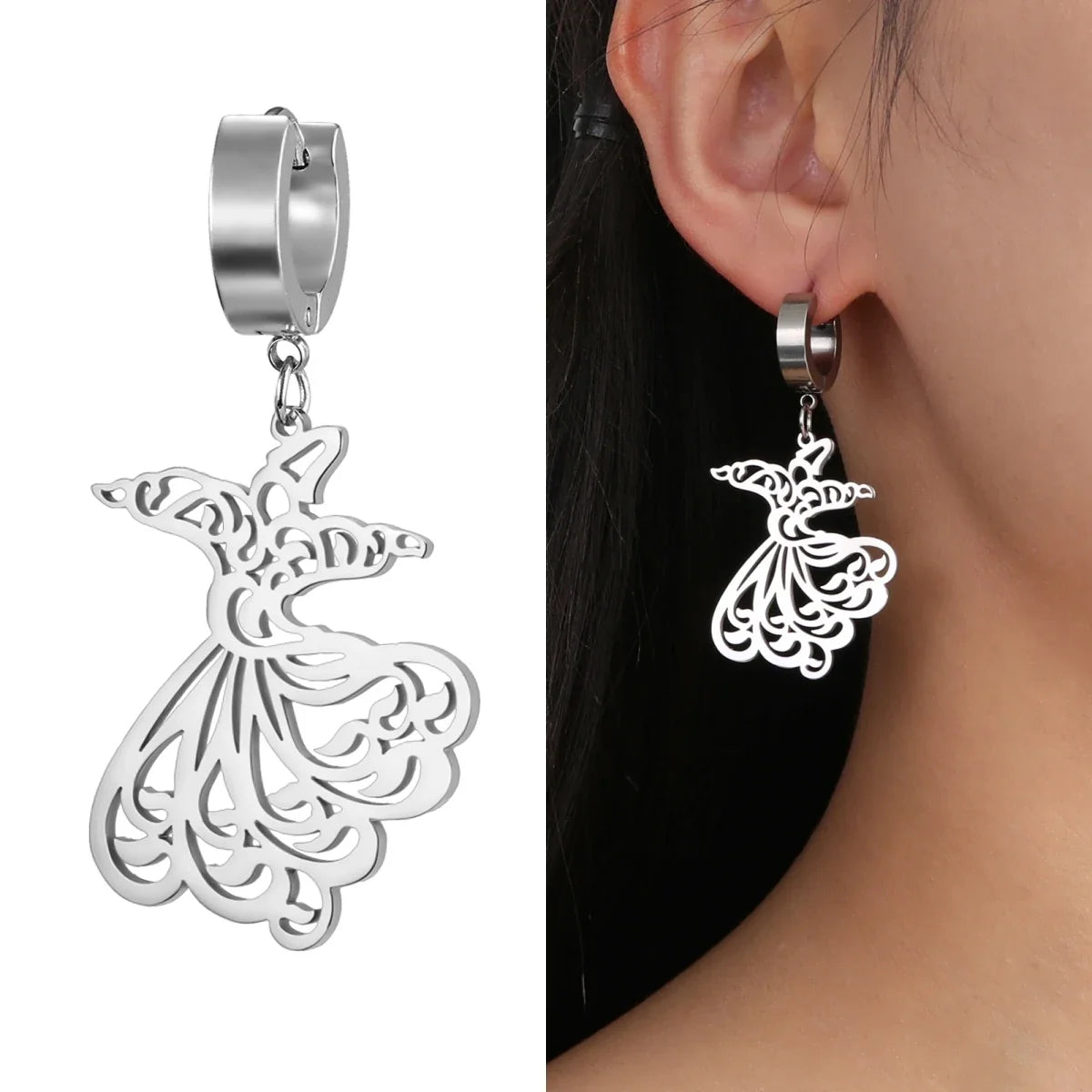 Pendientes colgantes para mujer Ramadán árabe plata
